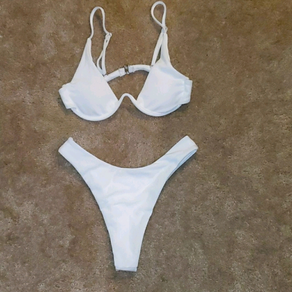 White High Leg Thong Bikini
